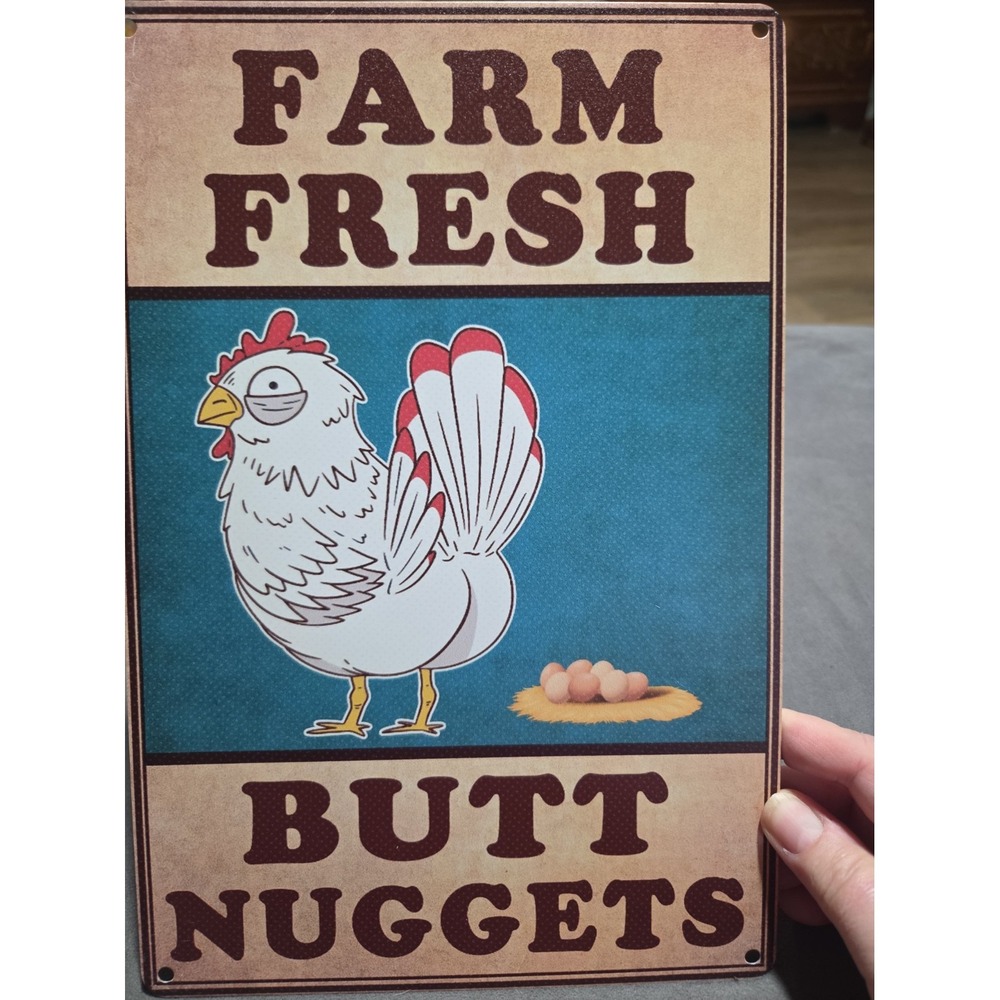 Farm Fresh Butt Nuggets Chicken Metal Tin Sign 8x12 Funny Farmhouse Decor